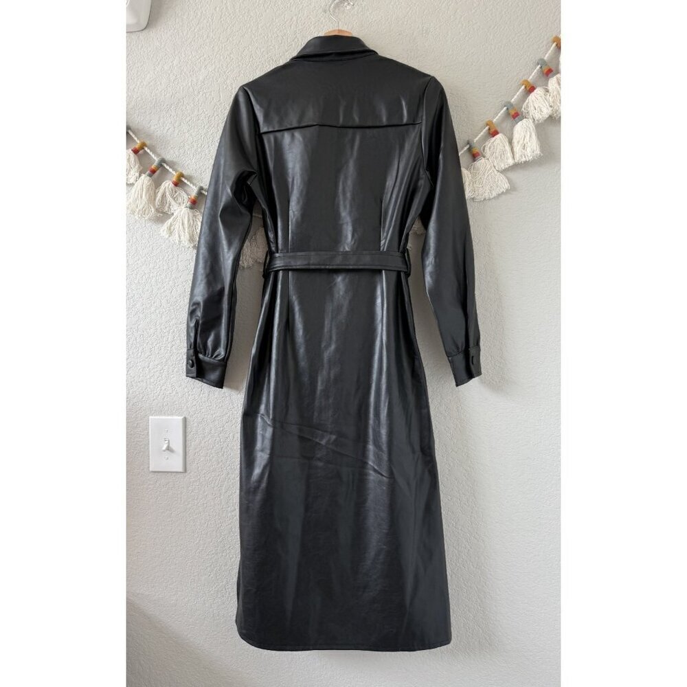 Evereve Clara Vegan Leather Long Sleeve Belted Midi Shirt Dress Grunge NWOT - Picture 2 of 9